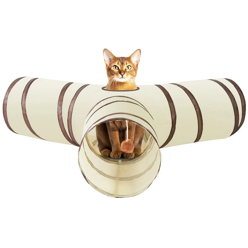Beige Pet Cat Tunnel Toys Foldable Pet Cat Kitty Training Interactive Fun Toy For Cats Rabbit Animal Play Tunnel Tube