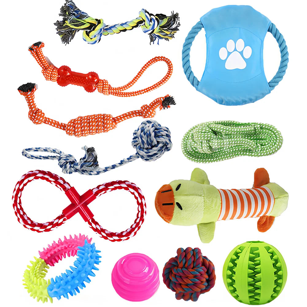 Pet Colorful Accessories Vibrant Dog Toys Squeaking Dog Chew Toys Rope Molar Teeth Cleaning Playtime Fun Kit