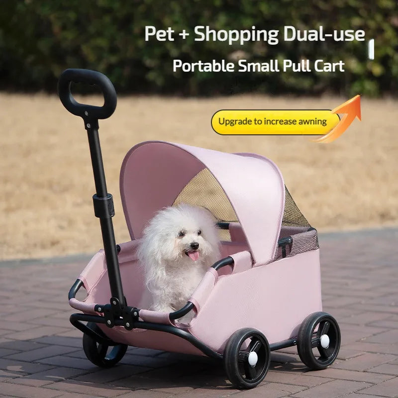 Pet Stroller Portable Dog Pram 4 Wheels Pet Travel Carrier Stroller with Sun Cover Breathable for Small Medium Pet Cats Dogs