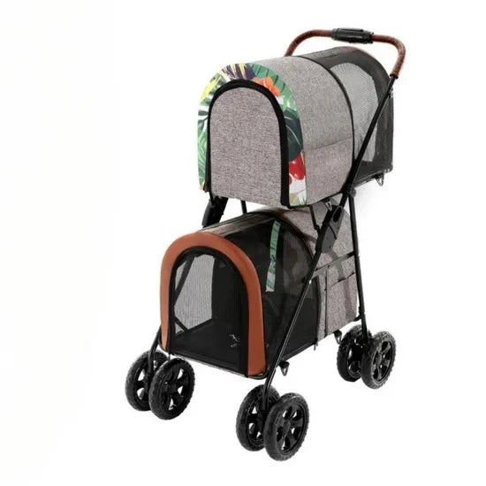 Factory Direct Twin Layer Carrier Separable Foldable Pet Stroller Small Dog Trolley