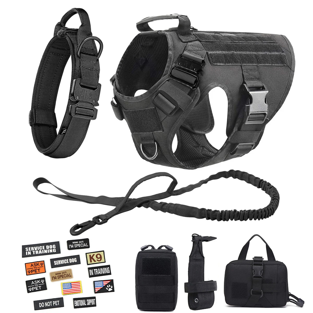 Large Dog Tactical Harness Collar Leash Molle Pouches Pet Training Vest Military German Shepherd Harnesses Dogs Accessories