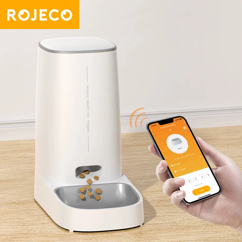 ROJECO Automatic Cat Feeder Pet Smart WiFi Cat Food Kibble Dispenser Remote Control