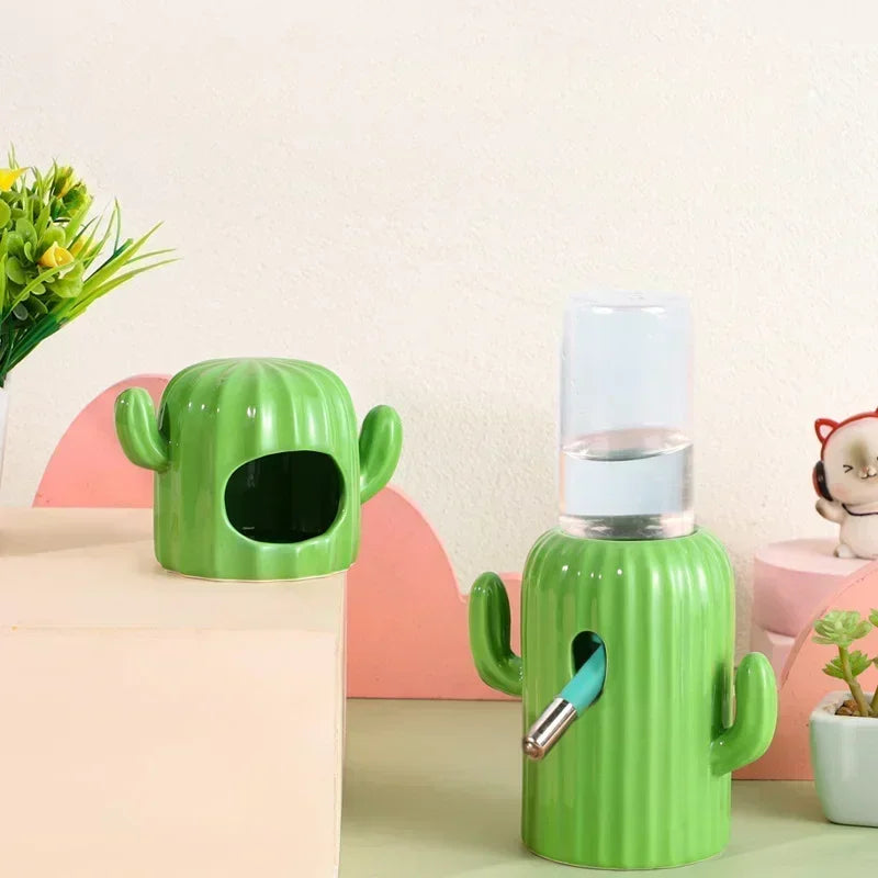 Hamster Ceramic Nest Green Cactus Theme Feeding Bowl Water Bottle Holder Golden Bear Cooling House Landscape Supplies