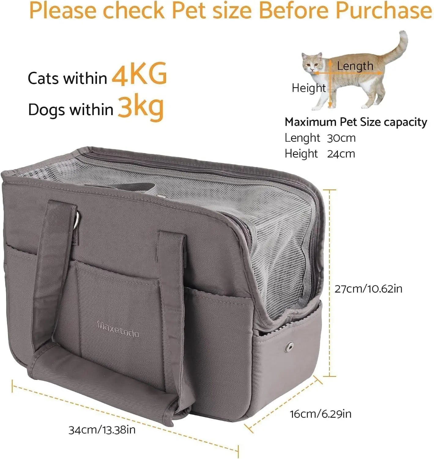 Maxetodo Borsa da Trasporto per Cani di Piccola Taglia, Borsa per Gatti per Cani di Piccola Taglia (6lb), Gatti (8lb)