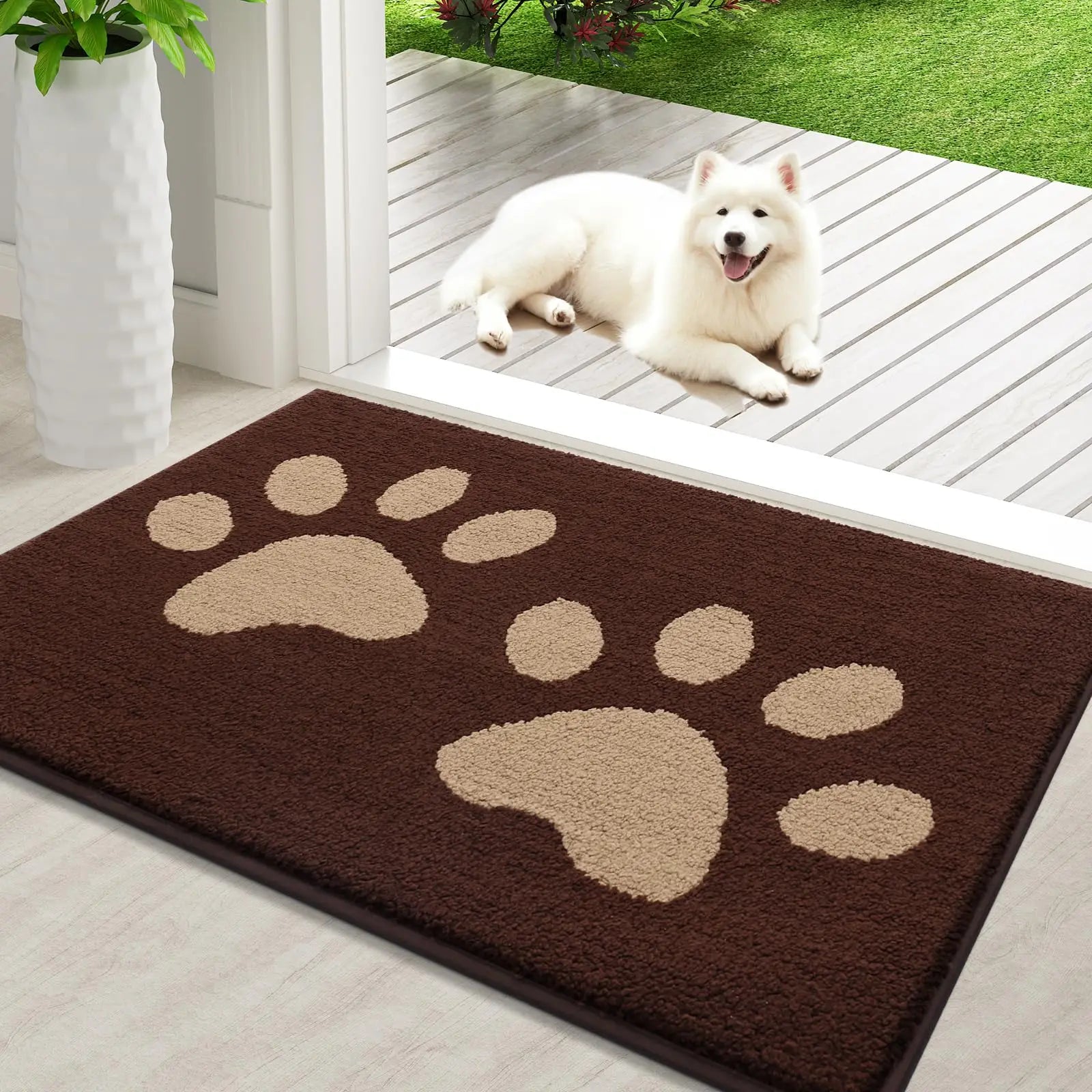 Olanly Quick Dry Chenille Mud Mat For Dogs Dog Door Mat For Muddy Paws Absorbent Dirt Trapper Non-Slip INdoor Door Mat For Floor
