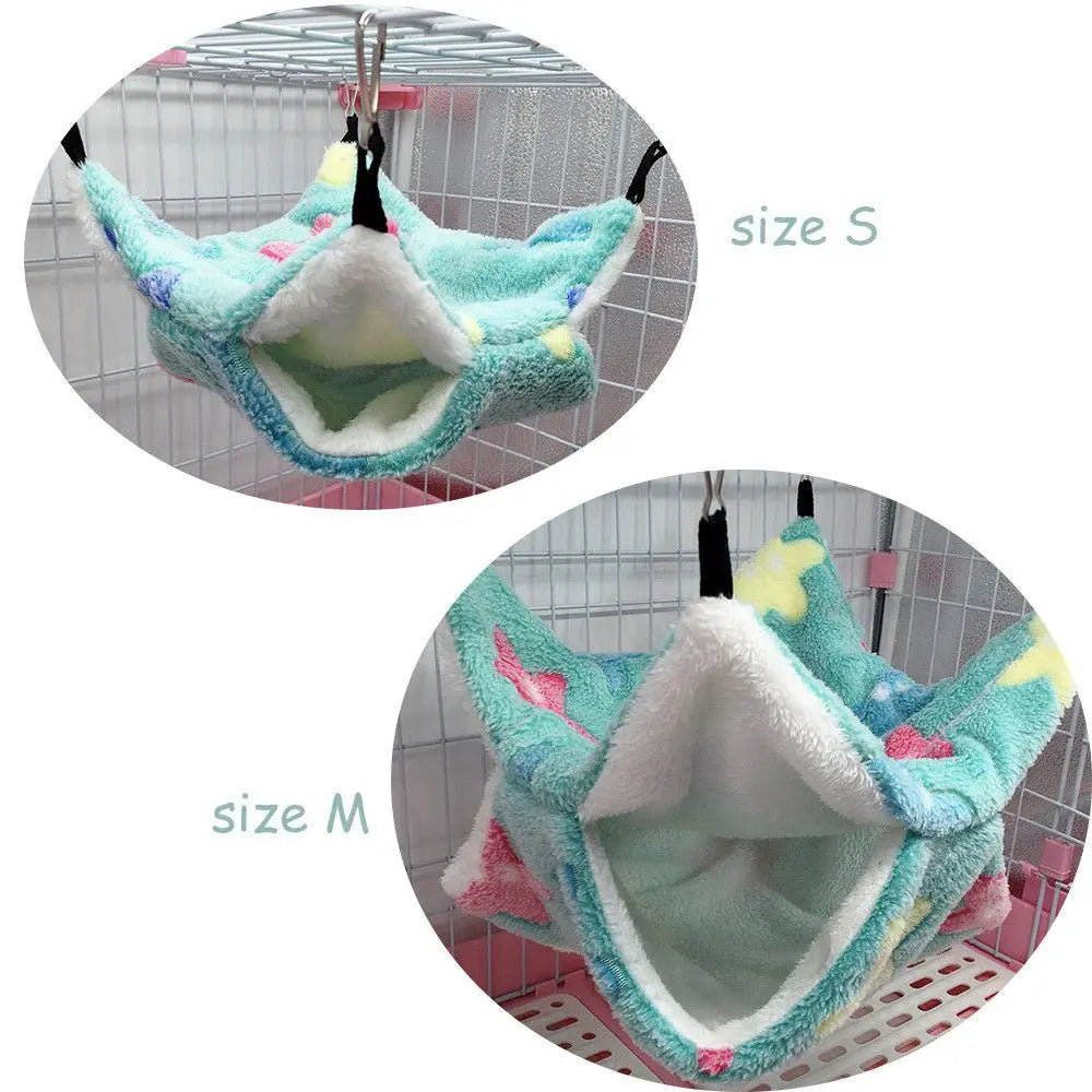 Small Animal Hammock Coral Fleece+Arctic Fleece Pet Hanging Hammock Hamster Ferret Rat Squirrel Cage Nest Warm Beds House Toys