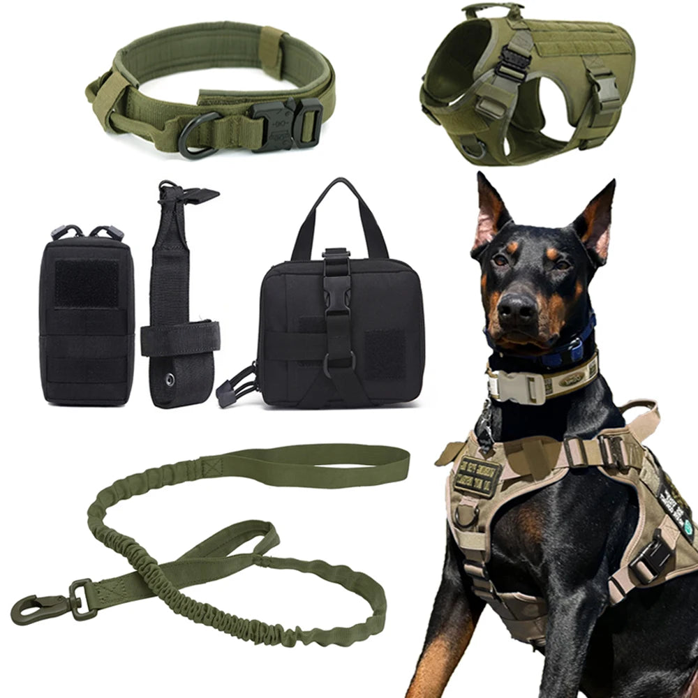 Military Dog Harness Tactical Dog Harness Collar Leash Pet Training Vest Molle Pouches for Large Dogs German Shepherd Doberman
