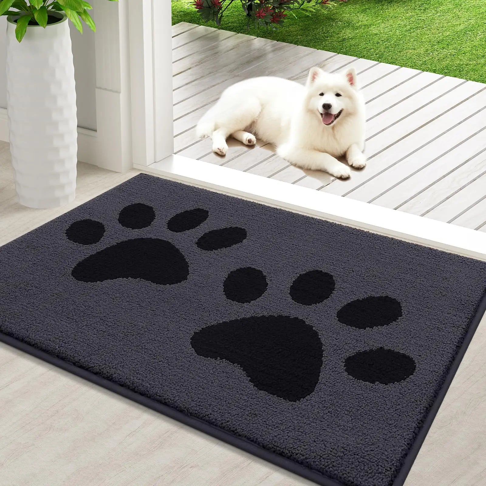 Olanly Quick Dry Chenille Mud Mat For Dogs Dog Door Mat For Muddy Paws Absorbent Dirt Trapper Non-Slip INdoor Door Mat For Floor