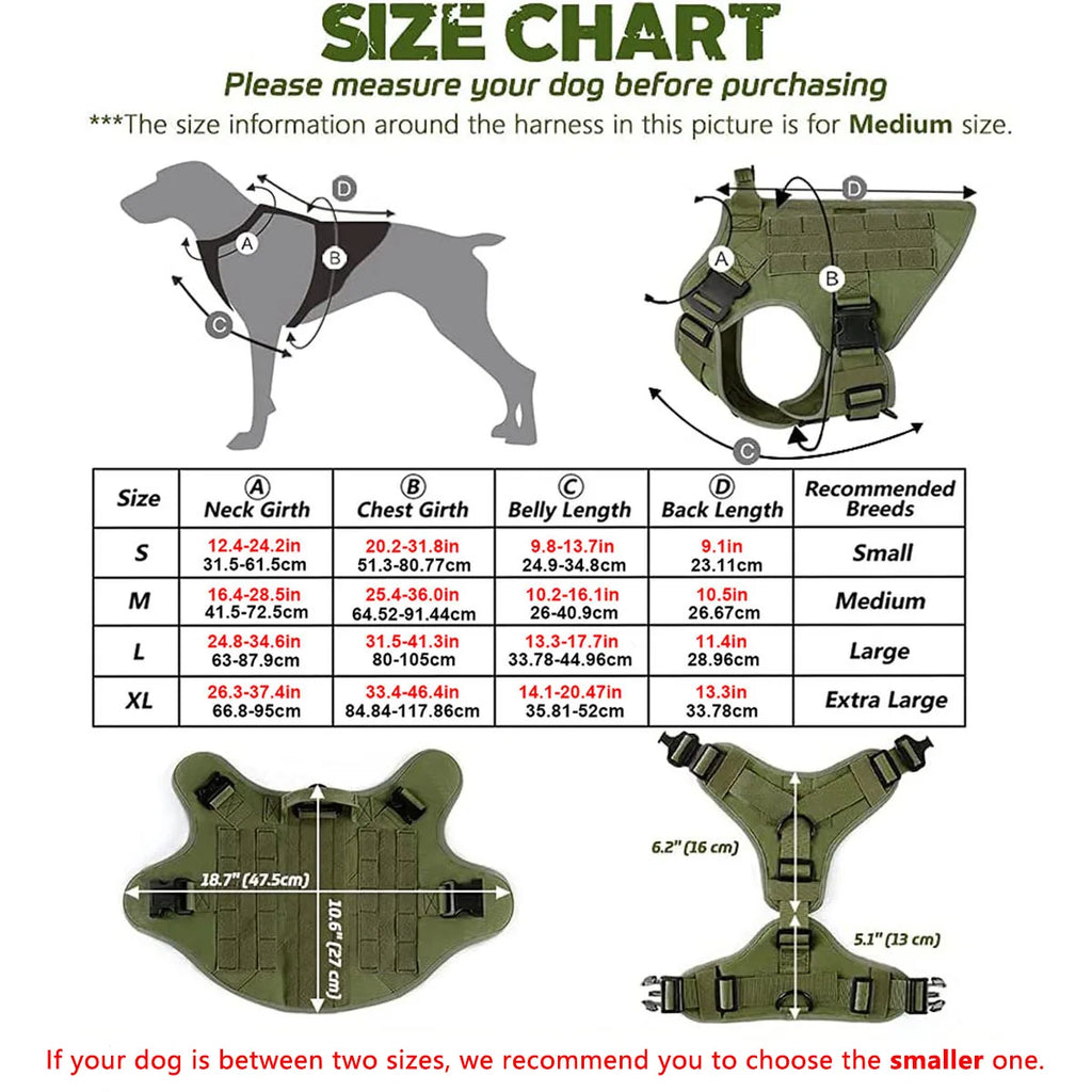 Tactical Dog Harness Leash Collar Molle Pouches for Medium Large Dogs Training Military Pet Vest Adjustable Service Dog Harness