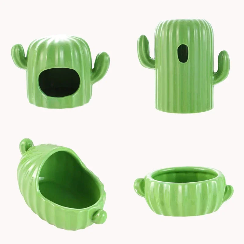 Hamster Ceramic Nest Green Cactus Theme Feeding Bowl Water Bottle Holder Golden Bear Cooling House Landscape Supplies