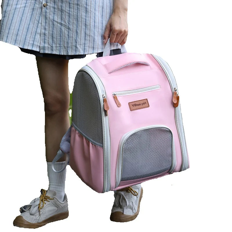 Amazon portable pet bag for outings  mesh grids  oxford cloth cat and dog bag  breathable and foldable backpack  pet outing bag