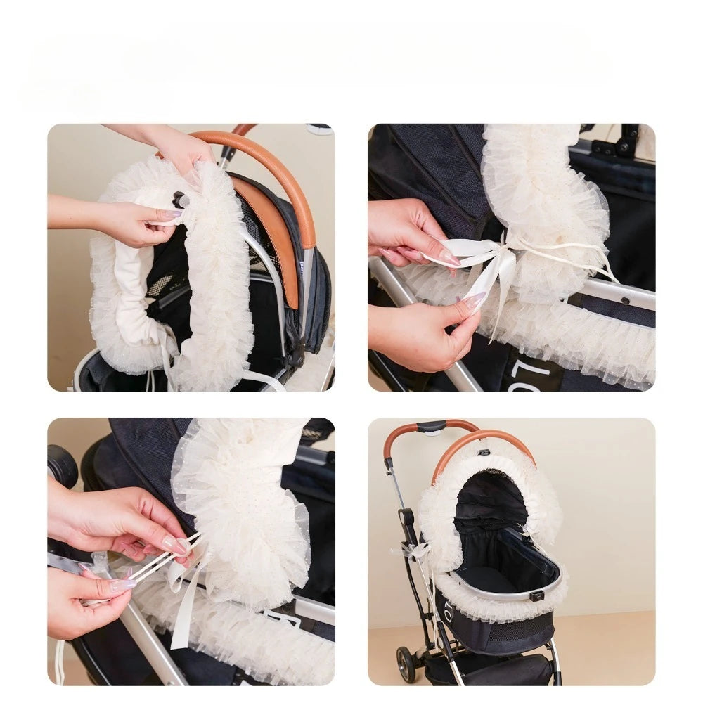 Stylish Lace Sunshade Mesh Cover For Pet Stroller,Dog Stroller Edge Cover-For Clean Cozy Outdoor Stroller Ride, Washable