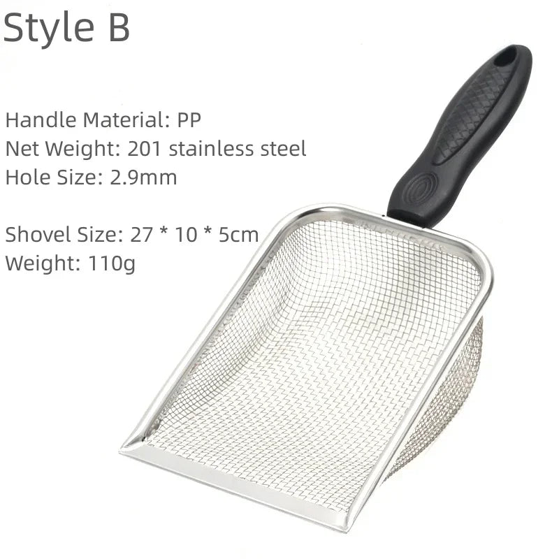 Pet Cat Waste Shovel Long Handle Stainless Steel Metal Shovel Litter Filter Garbage Sand Scoop Pet Cleaning Tool Cat Supplies
