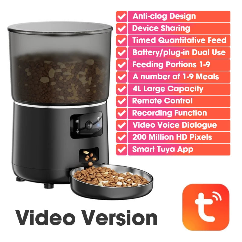 Cat Automatic Smart Feeder with WiFi Remote Camera 4L Large Capacity Puppy Pet Food Dispenser Feeder Accessories for Cat Dog