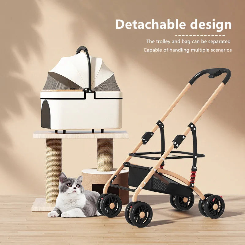3-in-1 Pet Trolley Portable Folding Cat Dog Stroller Detachable Carry Basket Pet Trolley for Small and Medium-sized Dog Cat