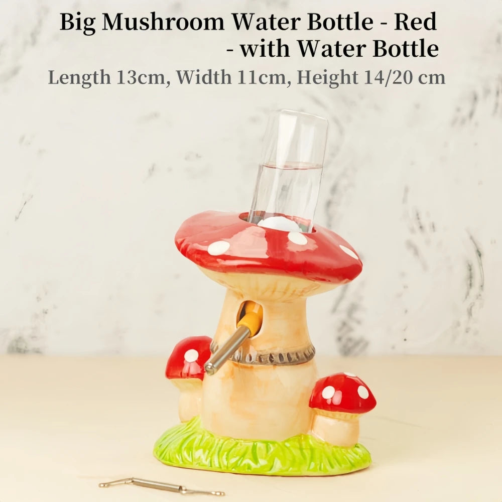 Mushroom Ceramic Hamster Hideout Water Bottle with Stand Food Bowl Hamster Accessories Golden Bear Furniture Sleephouse House