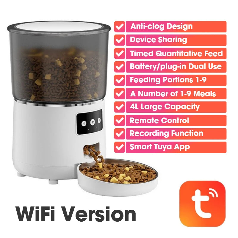 Cat Automatic Smart Feeder with WiFi Remote Camera 4L Large Capacity Puppy Pet Food Dispenser Feeder Accessories for Cat Dog