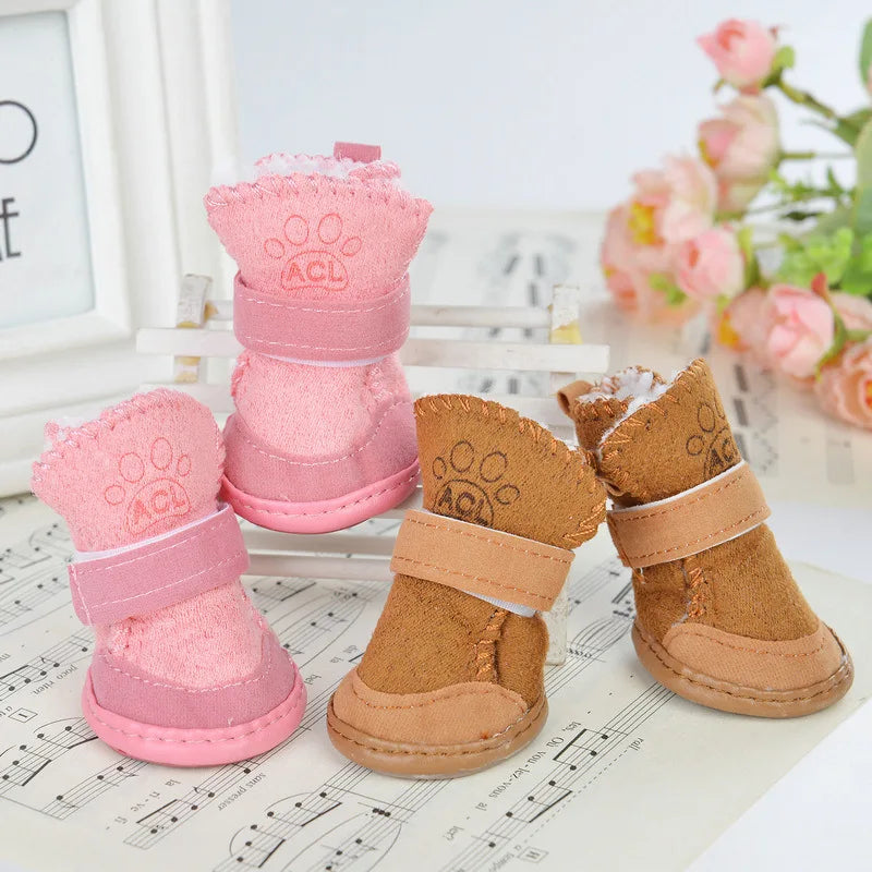 4 Pcs/set Pet Dog Shoes Winter Warm Puppy Boots Anti-Slip Dog Foot Protector Lovely Pet Shoes for Small Medium Dogs Pet Supplies