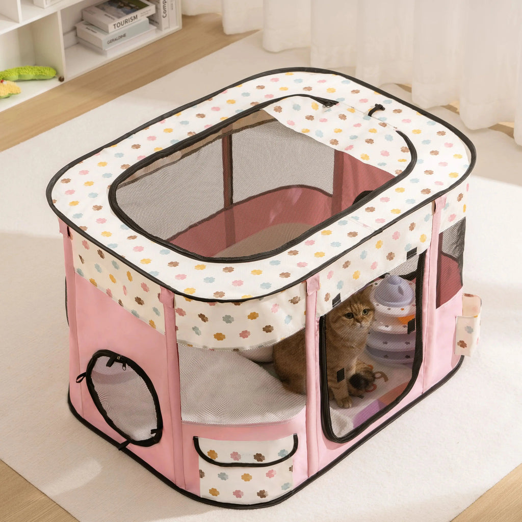 Extra-large, Breathable and See-through Cat Delivery Room With a Pattern Of Broken Flower Prints Hard 300D Oxford cloth Cat Nest