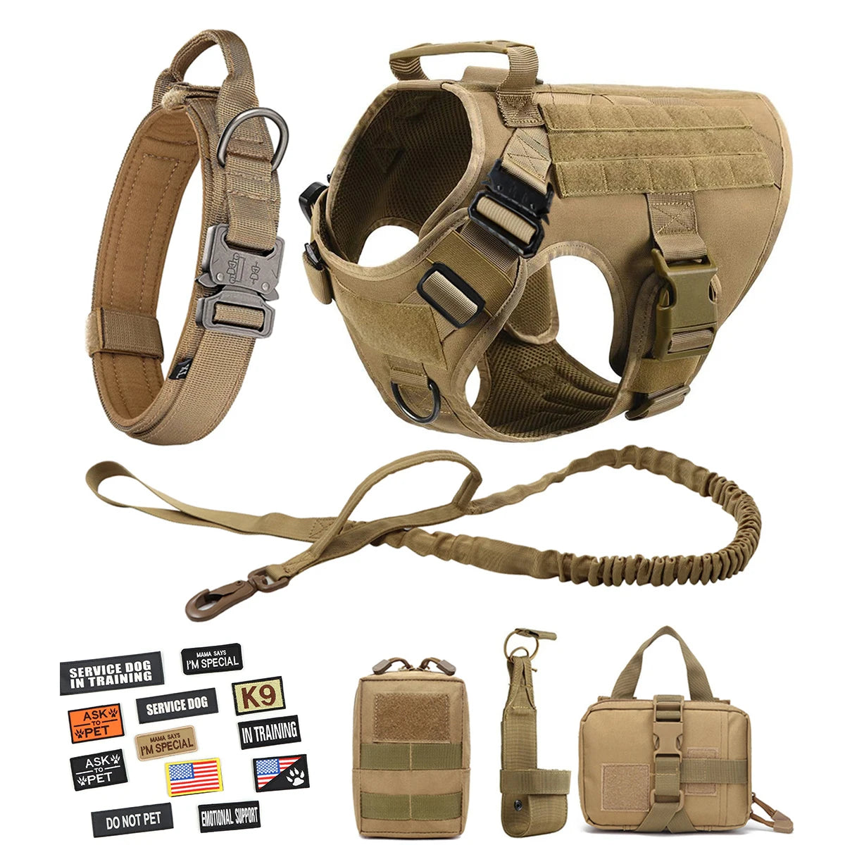 Large Dog Tactical Harness Collar Leash Molle Pouches Pet Training Vest Military German Shepherd Harnesses Dogs Accessories