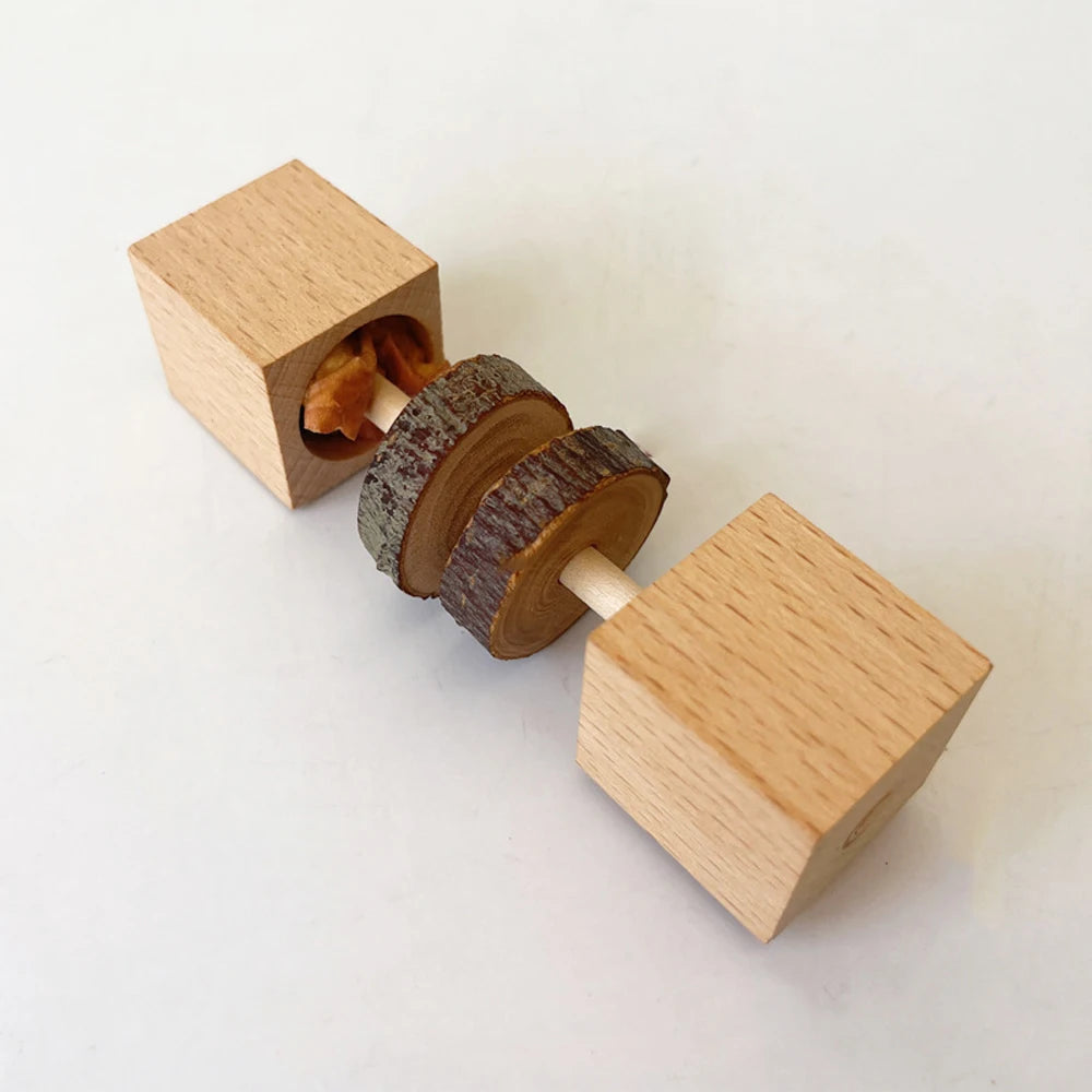 1 pc Natural Wood Hamster Chewing Toy Dumbbell Shaped Bite Toy for Small Animal Pet Hamster Bird Rabbit Toy Cage Molars Supplies