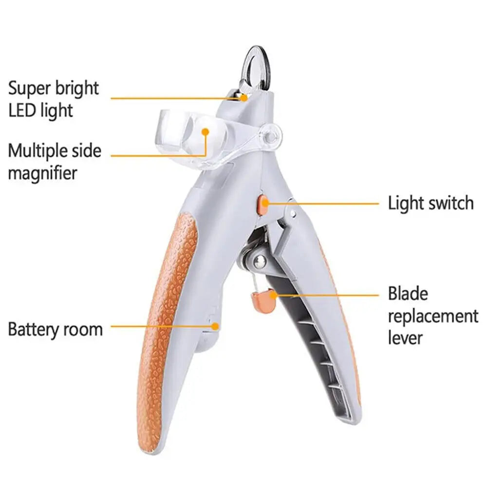 Nail Clippers With LED Light Dog Cat Claw Grinder Scissor Toe Cutter Trimmer