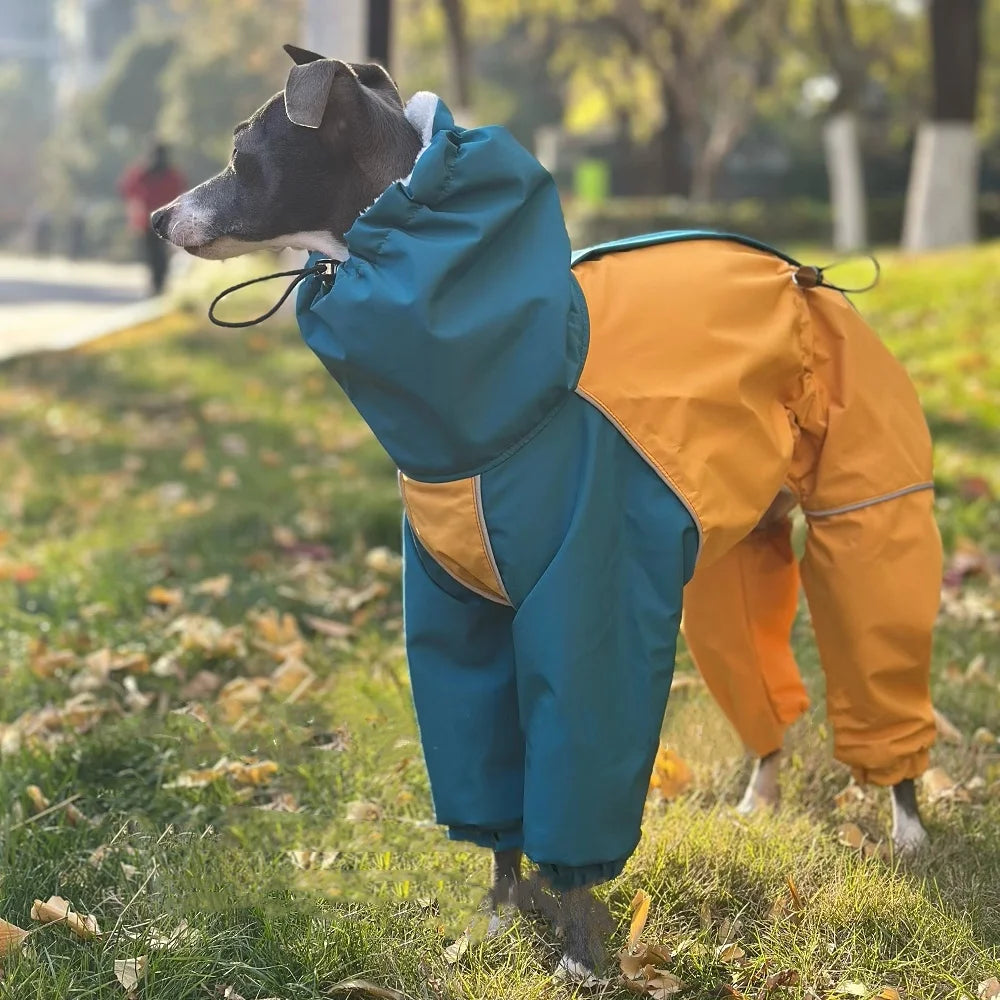 Mid Dog Clothes in Winter 4-legged Plush Blue-Yellow Jacket Windproof Waterproof Zipper Coat Warm RainCoat for Italian Greyhound