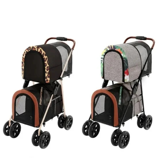 Factory Direct Twin Layer Carrier Separable Foldable Pet Stroller Small Dog Trolley