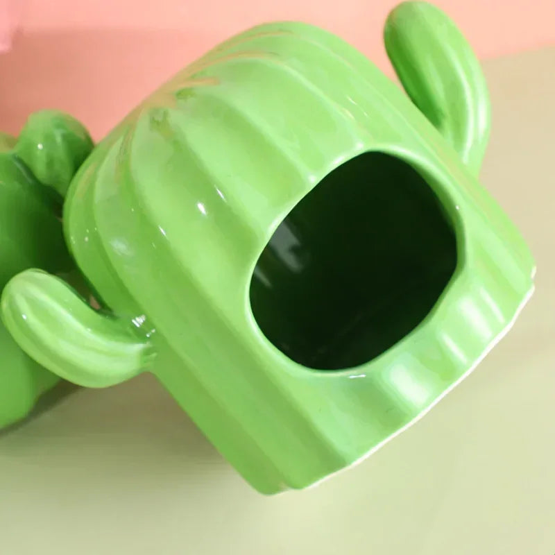 Hamster Ceramic Nest Green Cactus Theme Feeding Bowl Water Bottle Holder Golden Bear Cooling House Landscape Supplies
