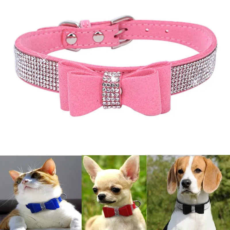 Pet Dog Velvet Leather Collar Leash With Rhinestone Bling Blink Butterfly Fashion Pet Leash Accessories Blind Drop Shipping