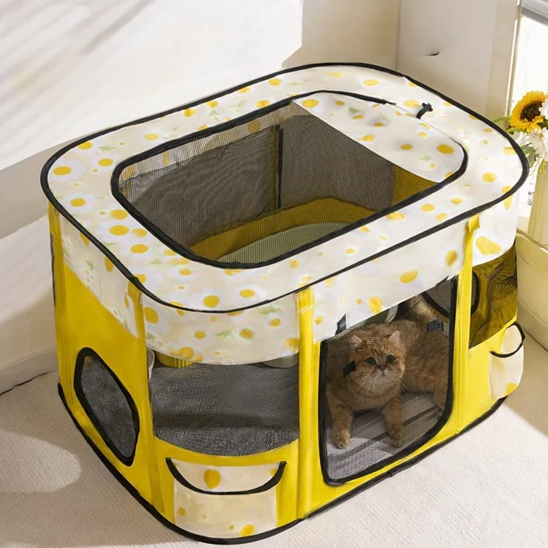 Extra-large, Breathable and See-through Cat Delivery Room With a Pattern Of Broken Flower Prints Hard 300D Oxford cloth Cat Nest