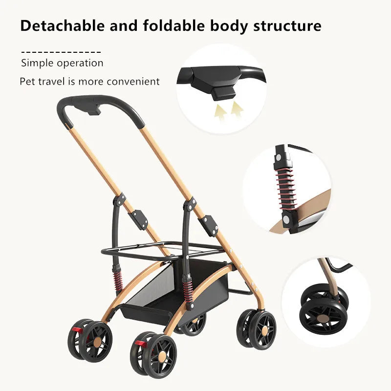 3-in-1 Pet Trolley Portable Folding Cat Dog Stroller Detachable Carry Basket Pet Trolley for Small and Medium-sized Dog Cat