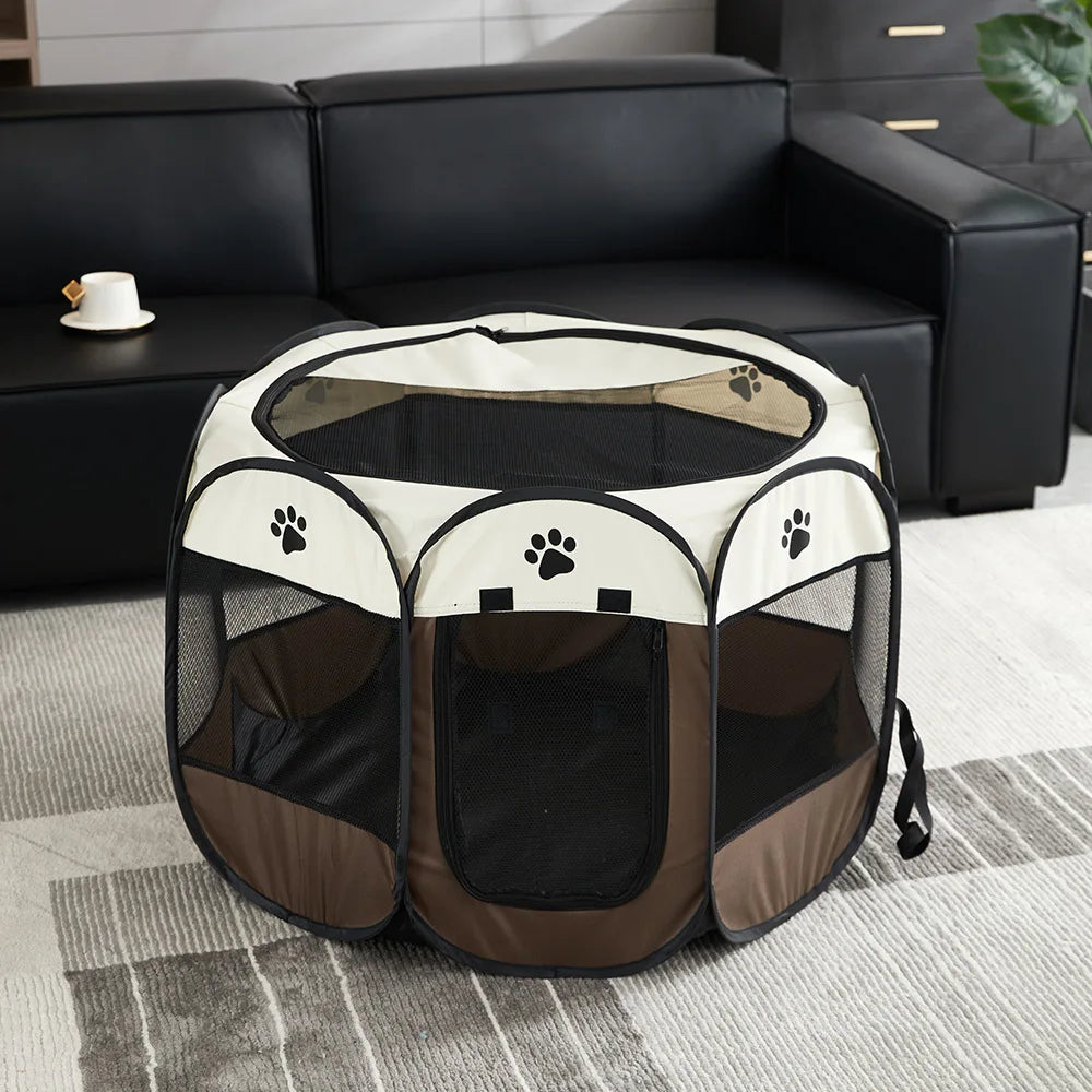 Foldable Pet Tent Durable Grip Cat House Oxford Cloth Octagonal Pet Fence Portable Outdoor Small Dog Cages Cat Fences Dog Kennel
