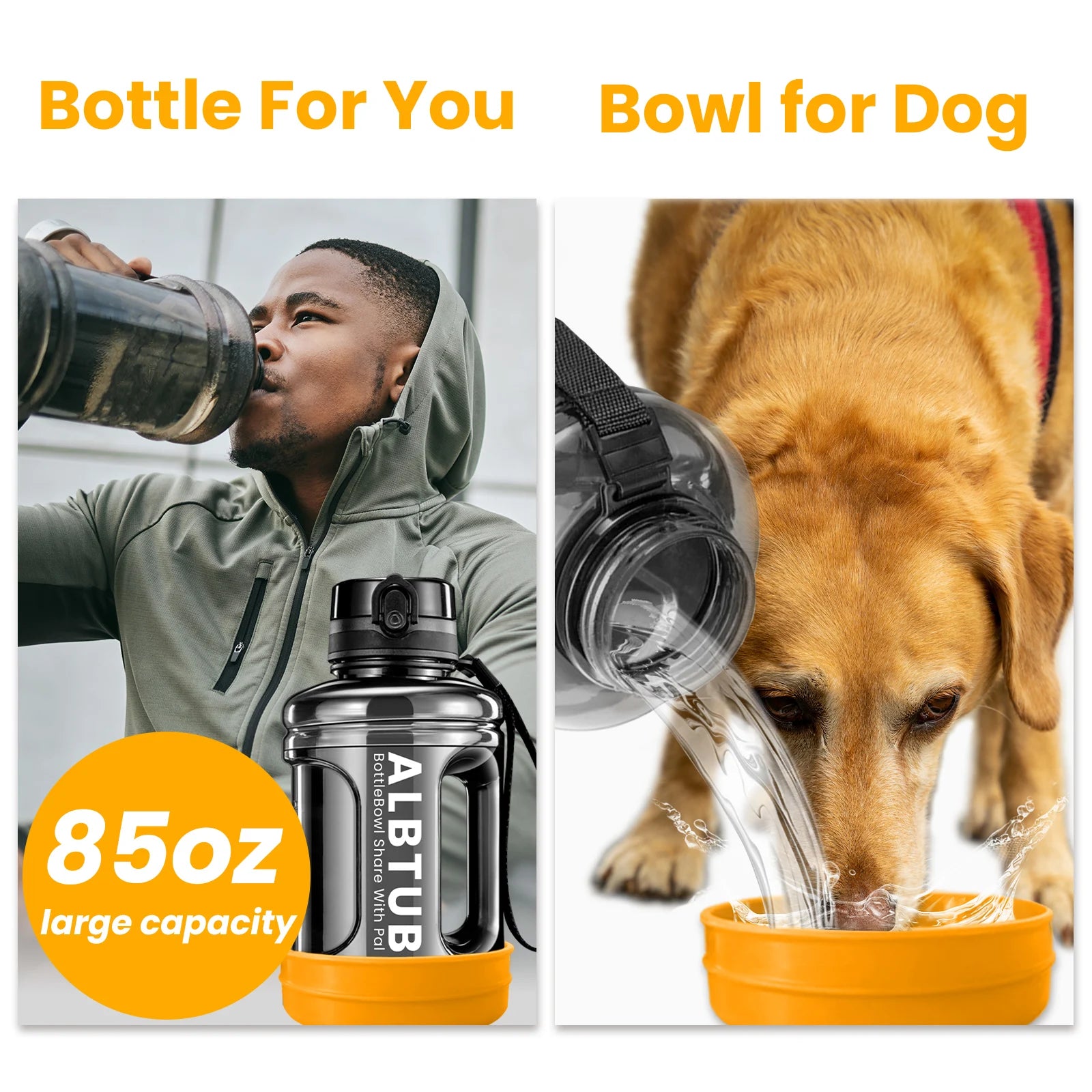 Dog Water Bottle Dispenser for Hunting 85OZ Hydration for You & Your Pup for Hiking Beach Camping Park Walking (Yellow)