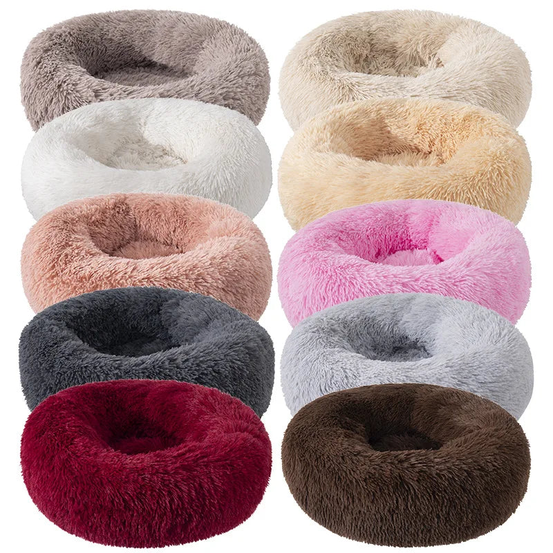 40/50/60cm Round Pet Bed for Large Dog Bed Super Soft Cat Bed Long Plush Dog House for Medium Dog House Winter Warm Sleeping
