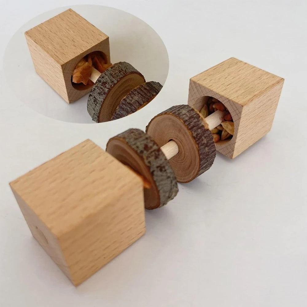 1 pc Natural Wood Hamster Chewing Toy Dumbbell Shaped Bite Toy for Small Animal Pet Hamster Bird Rabbit Toy Cage Molars Supplies
