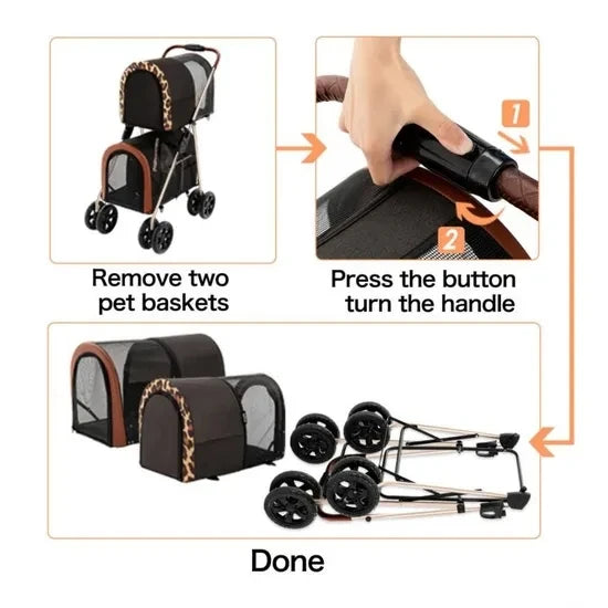 Factory Direct Twin Layer Carrier Separable Foldable Pet Stroller Small Dog Trolley