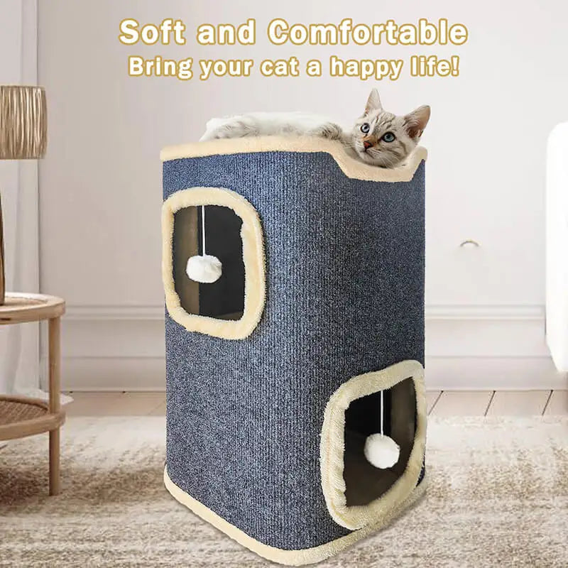 2-Layer Cat House Cat Cave for Indoor Cats Rectangular Cat House Hanging Toy Indoor