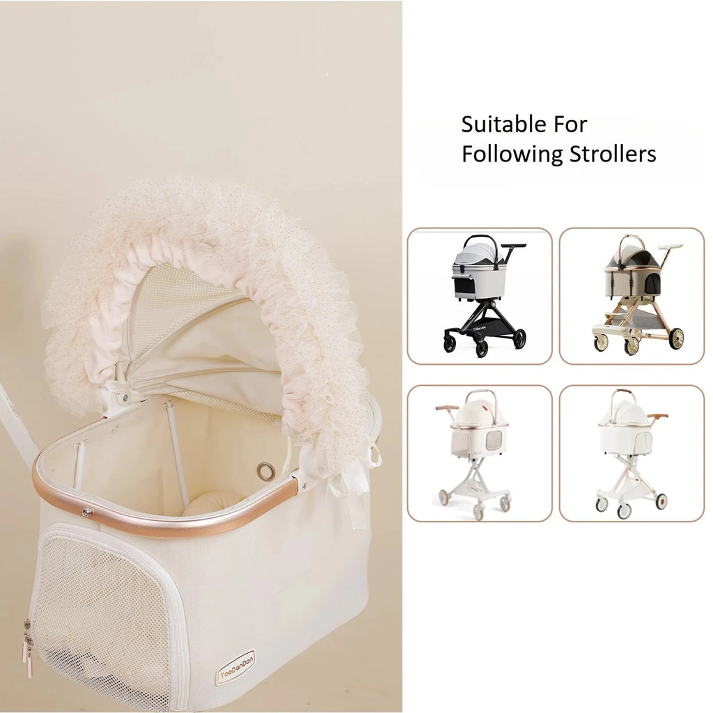 Stylish Lace Sunshade Mesh Cover For Pet Stroller,Dog Stroller Edge Cover-For Clean Cozy Outdoor Stroller Ride, Washable