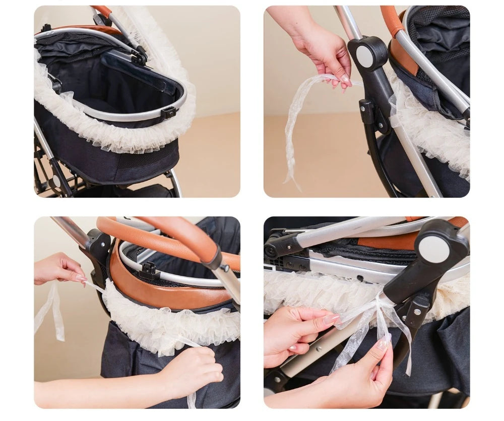 Stylish Lace Sunshade Mesh Cover For Pet Stroller,Dog Stroller Edge Cover-For Clean Cozy Outdoor Stroller Ride, Washable